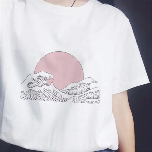 Custom Wave Aesthetic T-Shirt for Couples (Summer)